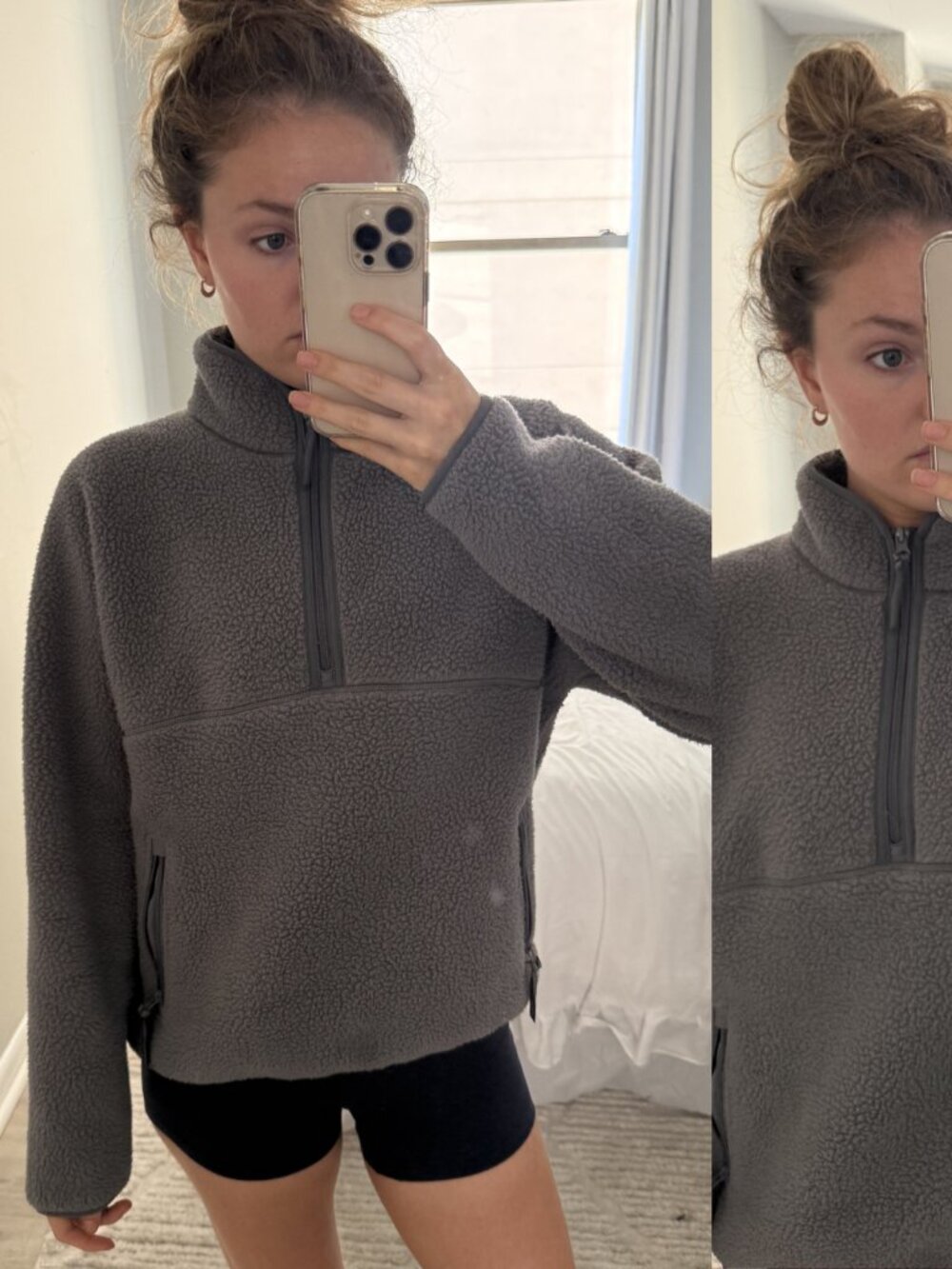 Amazon Dark Gray Sherpa Half Zip Fleece Sweatshirt